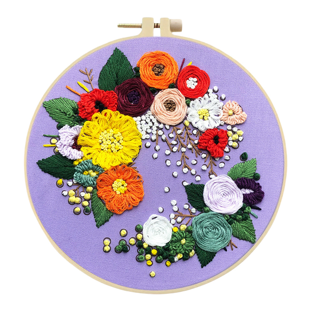 Graceful Blooms - DIY Embroidery Cross Stitch Kit with Pattern Cotton Threads Needles Hoop 30x30CM/11.81x11.81in