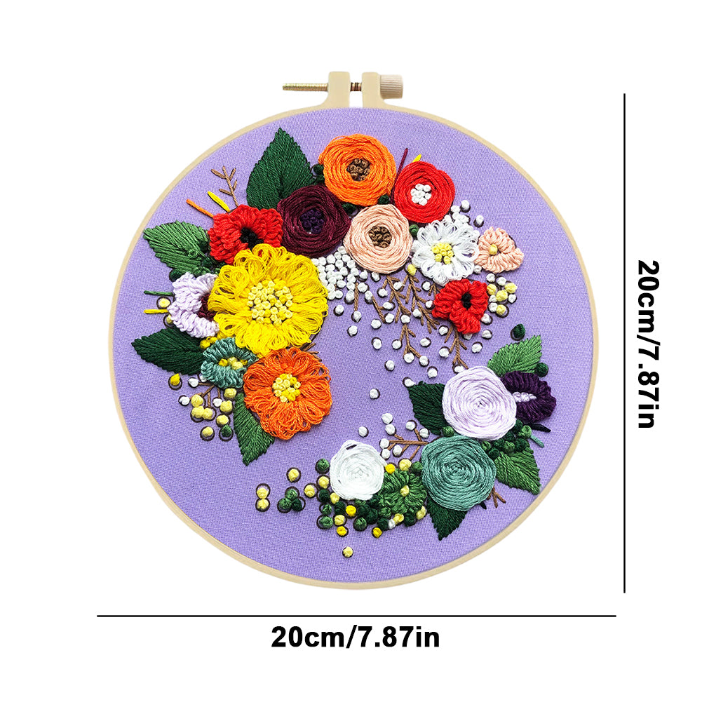 Graceful Blooms - DIY Embroidery Cross Stitch Kit with Pattern Cotton Threads Needles Hoop 30x30CM/11.81x11.81in