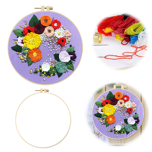 Graceful Blooms - DIY Embroidery Cross Stitch Kit with Pattern Cotton Threads Needles Hoop 30x30CM/11.81x11.81in