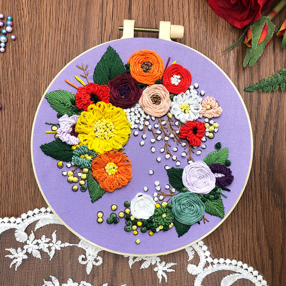 Graceful Blooms - DIY Embroidery Cross Stitch Kit with Pattern Cotton Threads Needles Hoop 30x30CM/11.81x11.81in