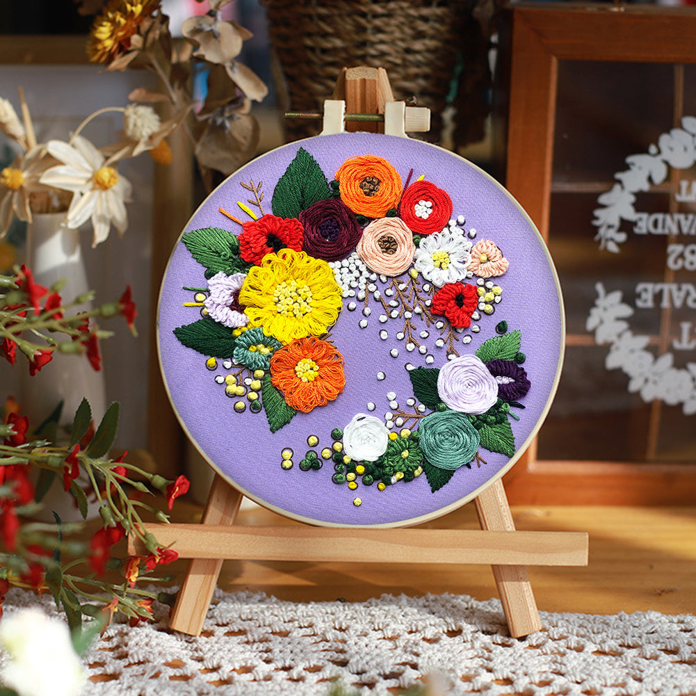 Graceful Blooms - DIY Embroidery Cross Stitch Kit with Pattern Cotton Threads Needles Hoop 30x30CM/11.81x11.81in