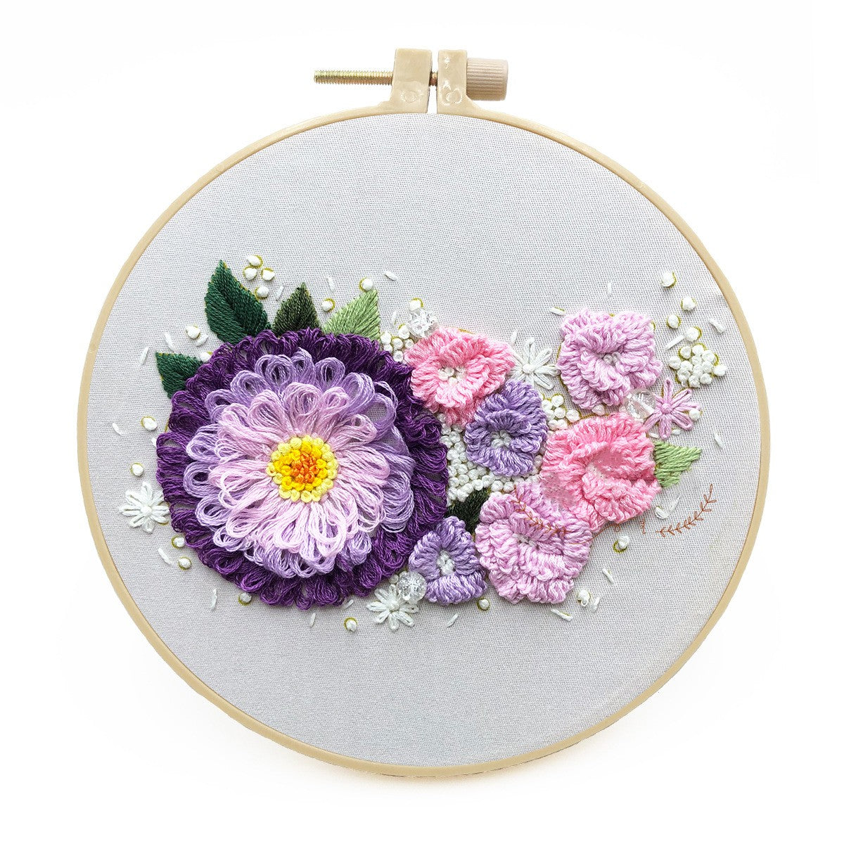 Budding Flowers - DIY Embroidery Cross Stitch Kit with Pattern Cotton Threads Needles Hoop 30x30CM/11.81x11.81in