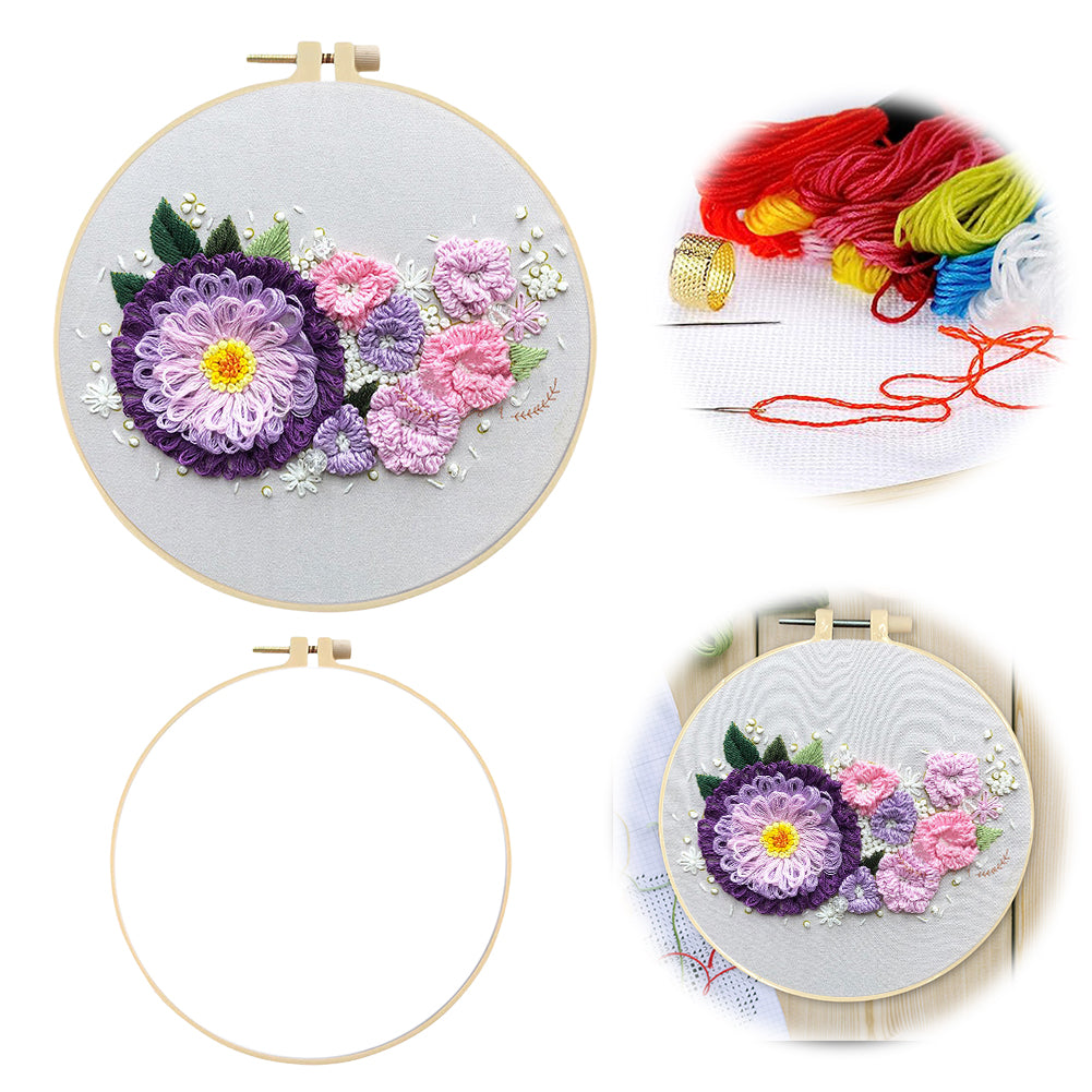 Budding Flowers - DIY Embroidery Cross Stitch Kit with Pattern Cotton Threads Needles Hoop 30x30CM/11.81x11.81in