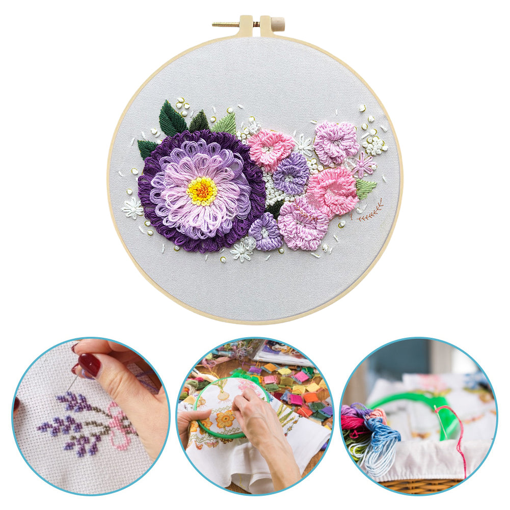 Budding Flowers - DIY Embroidery Cross Stitch Kit with Pattern Cotton Threads Needles Hoop 30x30CM/11.81x11.81in