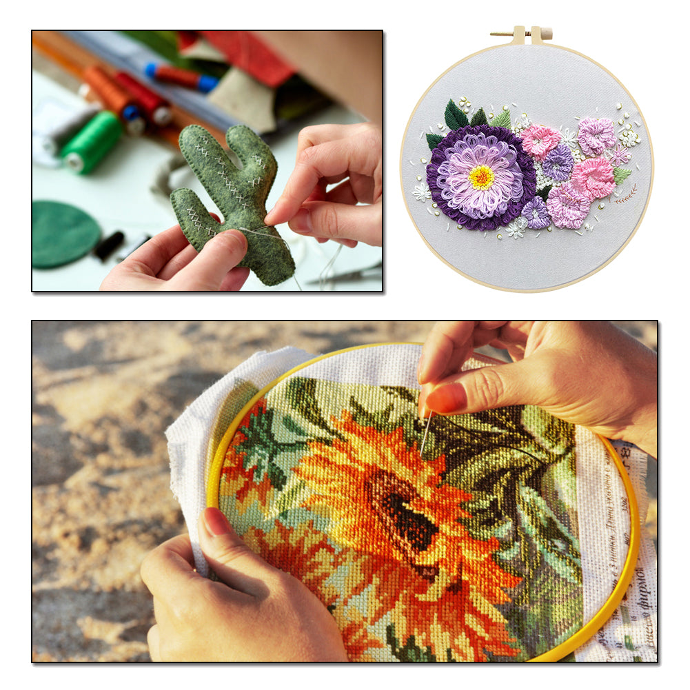 Budding Flowers - DIY Embroidery Cross Stitch Kit with Pattern Cotton Threads Needles Hoop 30x30CM/11.81x11.81in