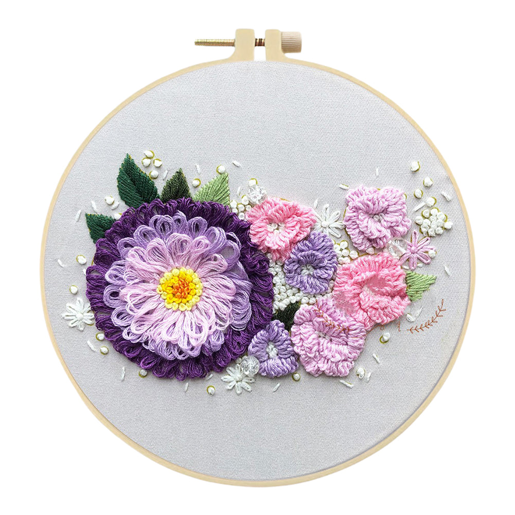 Budding Flowers - DIY Embroidery Cross Stitch Kit with Pattern Cotton Threads Needles Hoop 30x30CM/11.81x11.81in
