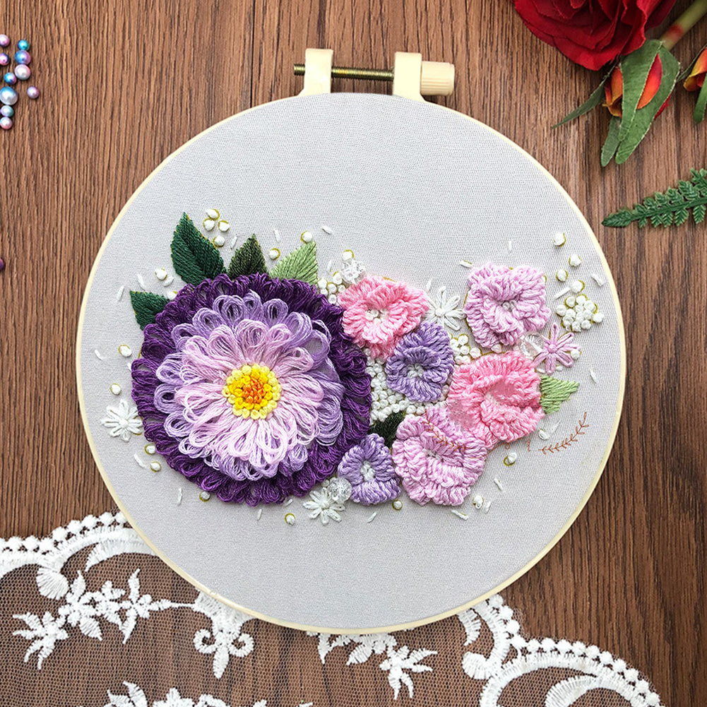 Budding Flowers - DIY Embroidery Cross Stitch Kit with Pattern Cotton Threads Needles Hoop 30x30CM/11.81x11.81in