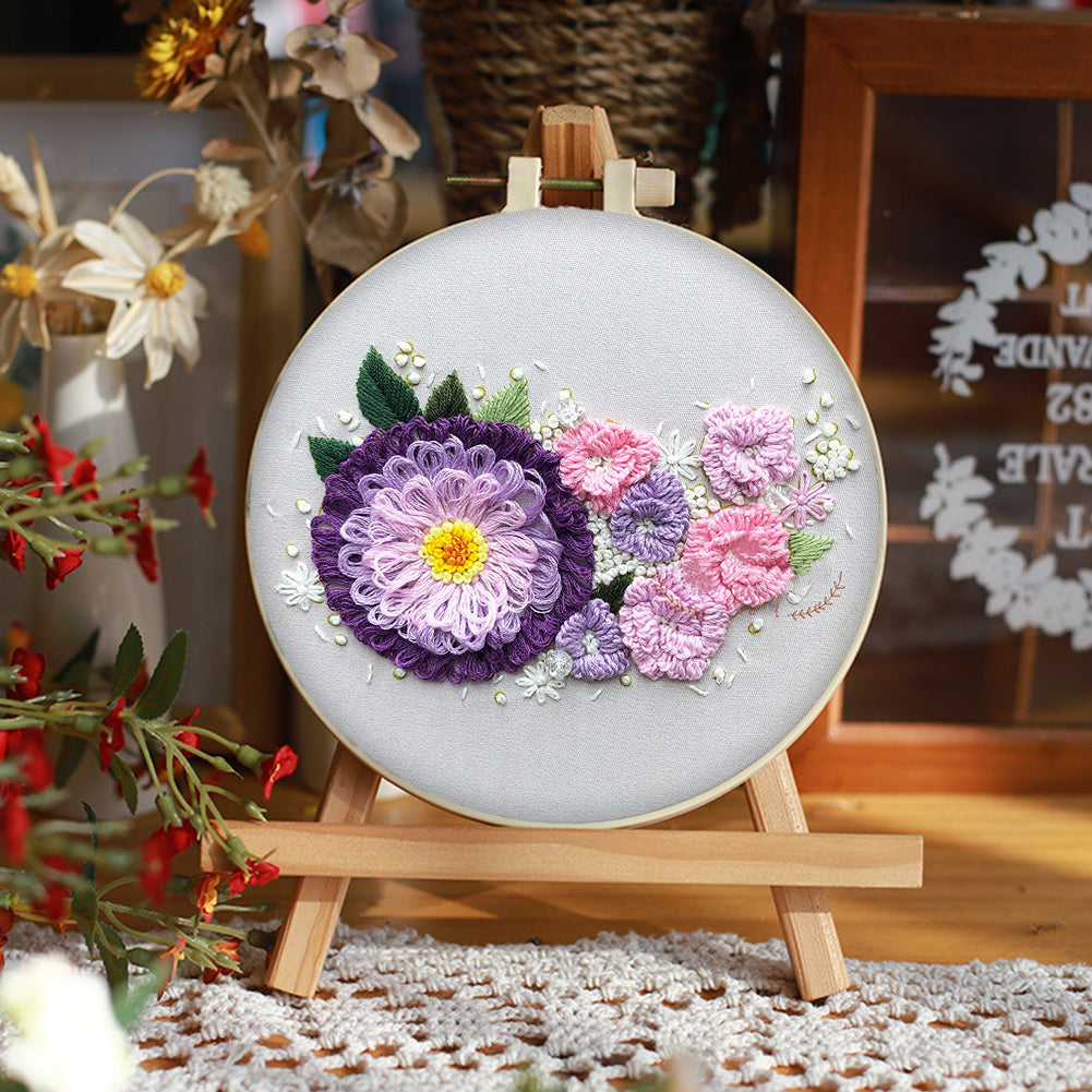 Budding Flowers - DIY Embroidery Cross Stitch Kit with Pattern Cotton Threads Needles Hoop 30x30CM/11.81x11.81in