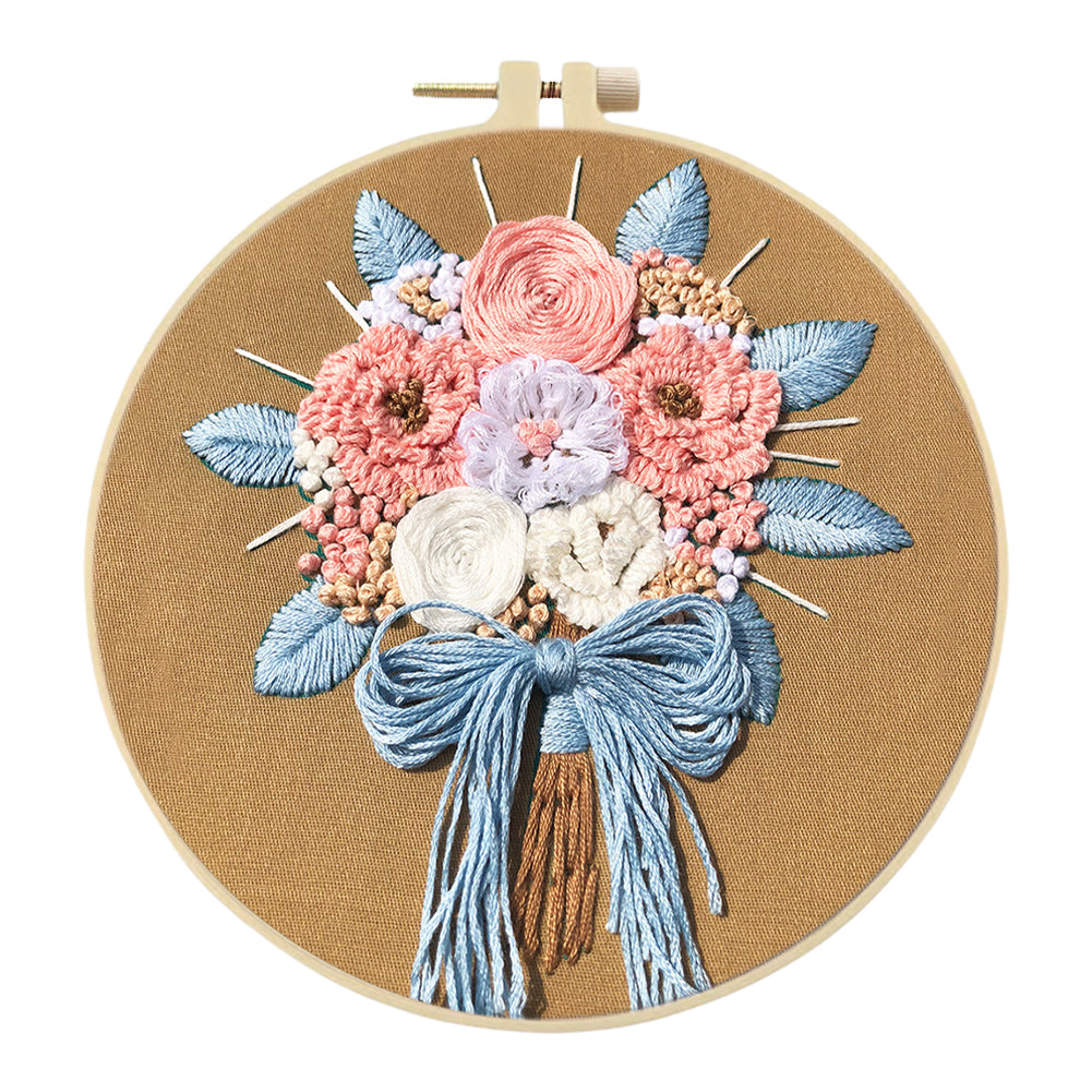 Love Bouquet - DIY Embroidery Cross Stitch Kit with Pattern Cotton Threads Needles Hoop 30x30CM/11.81x11.81in