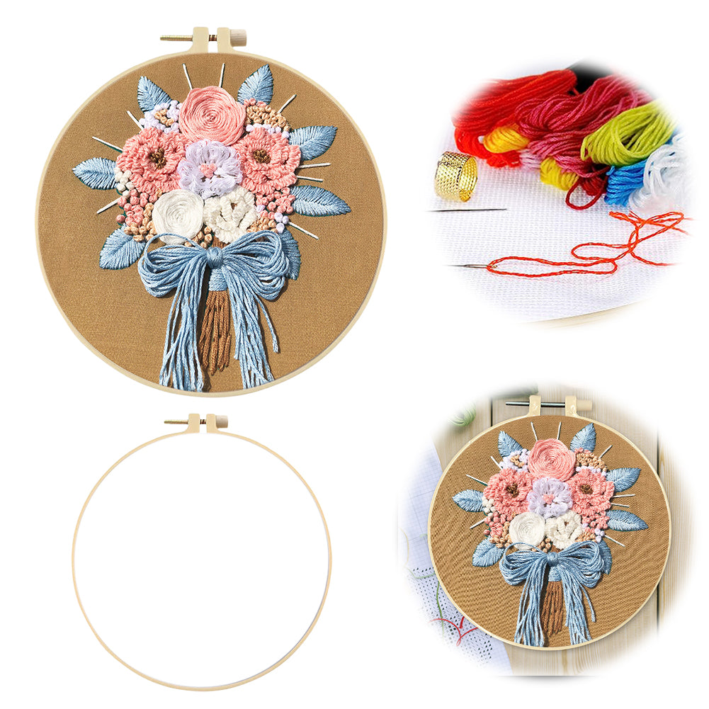 Love Bouquet - DIY Embroidery Cross Stitch Kit with Pattern Cotton Threads Needles Hoop 30x30CM/11.81x11.81in