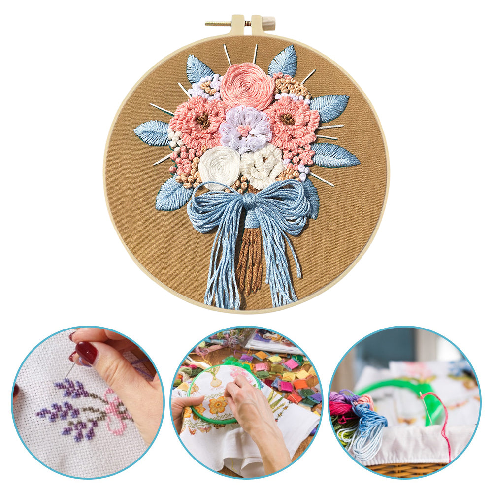 Love Bouquet - DIY Embroidery Cross Stitch Kit with Pattern Cotton Threads Needles Hoop 30x30CM/11.81x11.81in