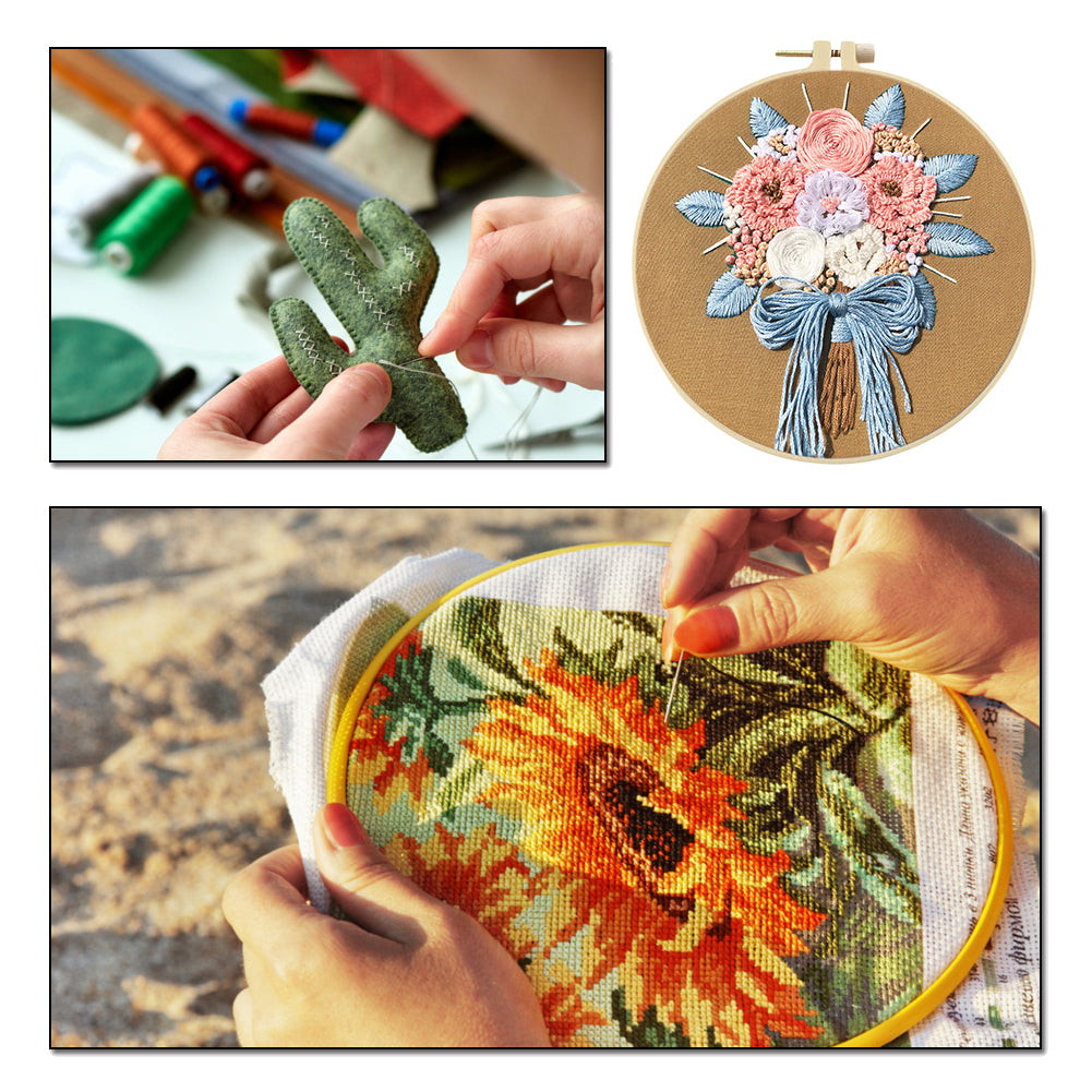 Love Bouquet - DIY Embroidery Cross Stitch Kit with Pattern Cotton Threads Needles Hoop 30x30CM/11.81x11.81in