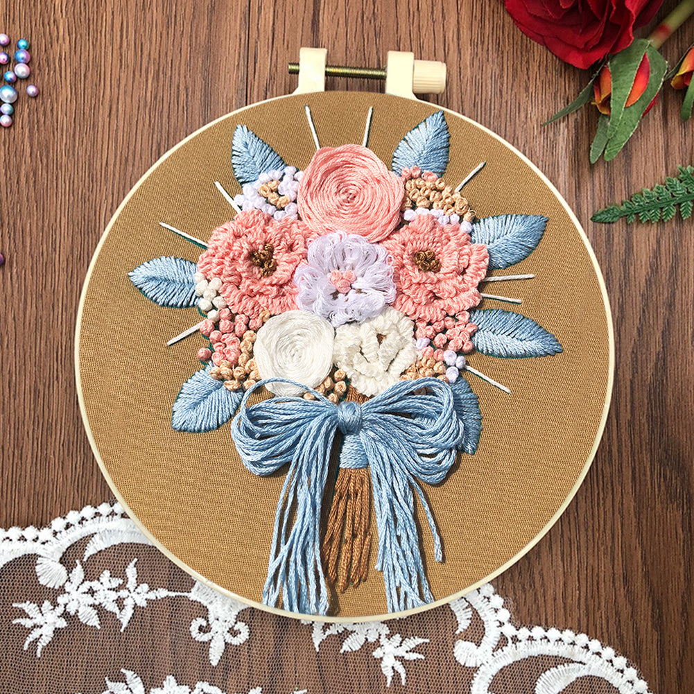 Love Bouquet - DIY Embroidery Cross Stitch Kit with Pattern Cotton Threads Needles Hoop 30x30CM/11.81x11.81in