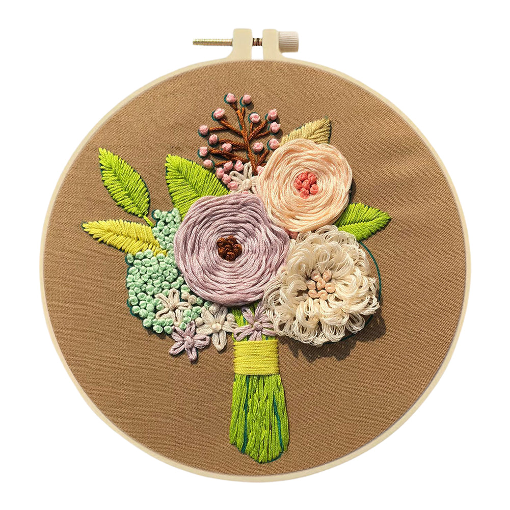Wise Heart Bouquet - DIY Embroidery Cross Stitch Kit with Pattern Cotton Threads Needles Hoop 30x30CM/11.81x11.81in