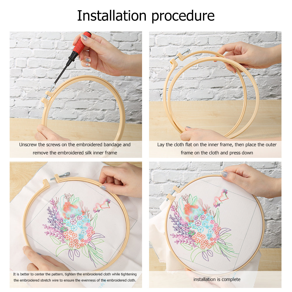 Wise Heart Bouquet - DIY Embroidery Cross Stitch Kit with Pattern Cotton Threads Needles Hoop 30x30CM/11.81x11.81in