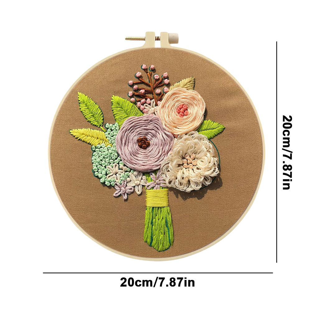 Wise Heart Bouquet - DIY Embroidery Cross Stitch Kit with Pattern Cotton Threads Needles Hoop 30x30CM/11.81x11.81in