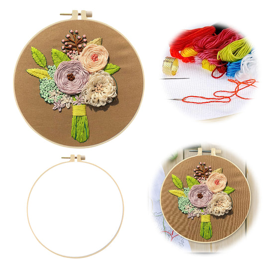 Wise Heart Bouquet - DIY Embroidery Cross Stitch Kit with Pattern Cotton Threads Needles Hoop 30x30CM/11.81x11.81in