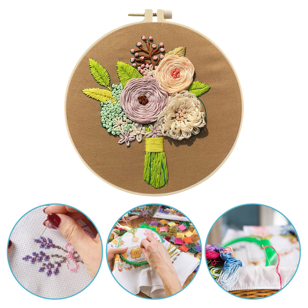 Wise Heart Bouquet - DIY Embroidery Cross Stitch Kit with Pattern Cotton Threads Needles Hoop 30x30CM/11.81x11.81in