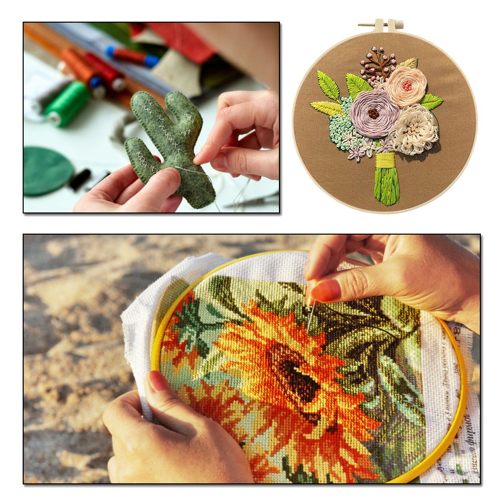 Wise Heart Bouquet - DIY Embroidery Cross Stitch Kit with Pattern Cotton Threads Needles Hoop 30x30CM/11.81x11.81in
