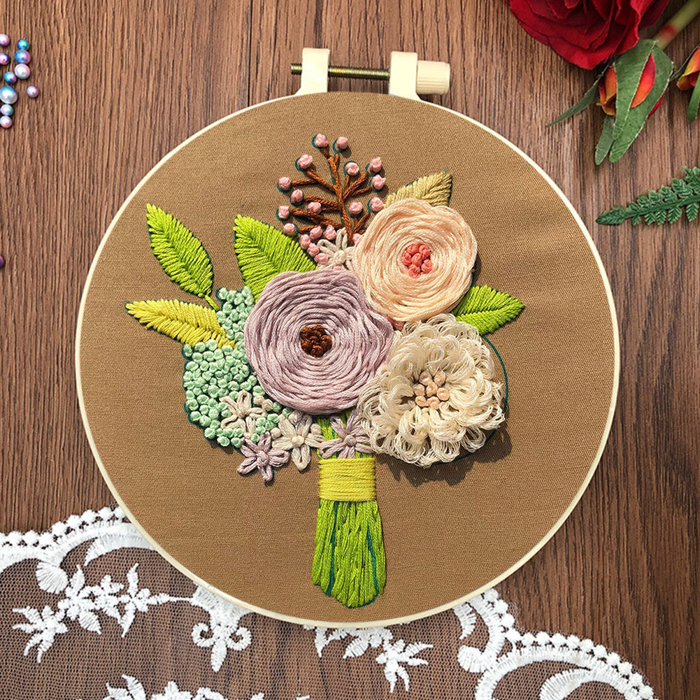 Wise Heart Bouquet - DIY Embroidery Cross Stitch Kit with Pattern Cotton Threads Needles Hoop 30x30CM/11.81x11.81in