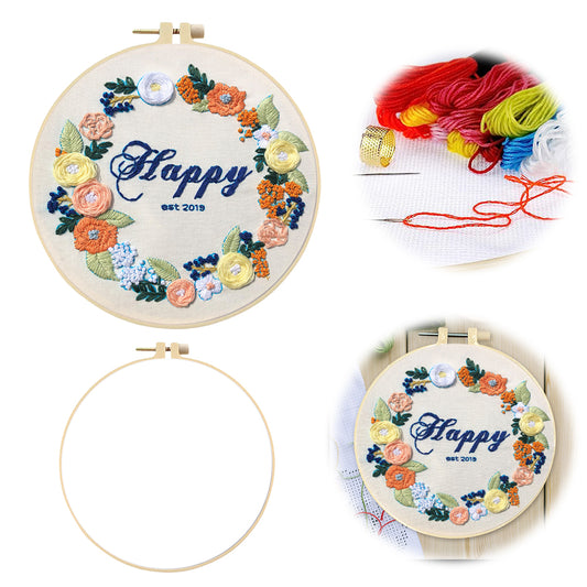 Blossoming City - DIY Embroidery Cross Stitch Kit with Pattern Cotton Threads Needles Hoop 30x30CM/11.81x11.81in