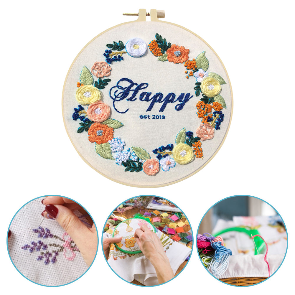 Blossoming City - DIY Embroidery Cross Stitch Kit with Pattern Cotton Threads Needles Hoop 30x30CM/11.81x11.81in