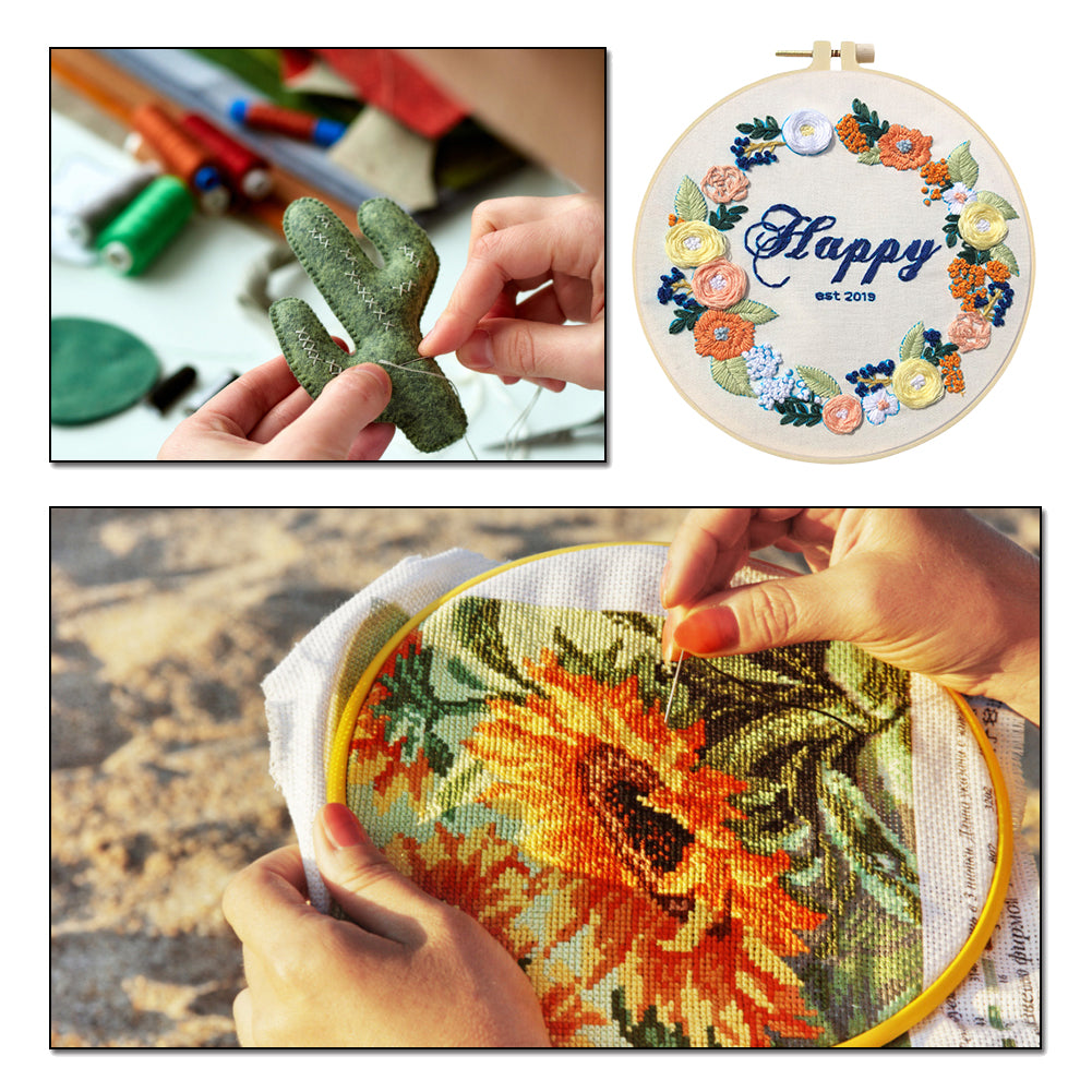 Blossoming City - DIY Embroidery Cross Stitch Kit with Pattern Cotton Threads Needles Hoop 30x30CM/11.81x11.81in