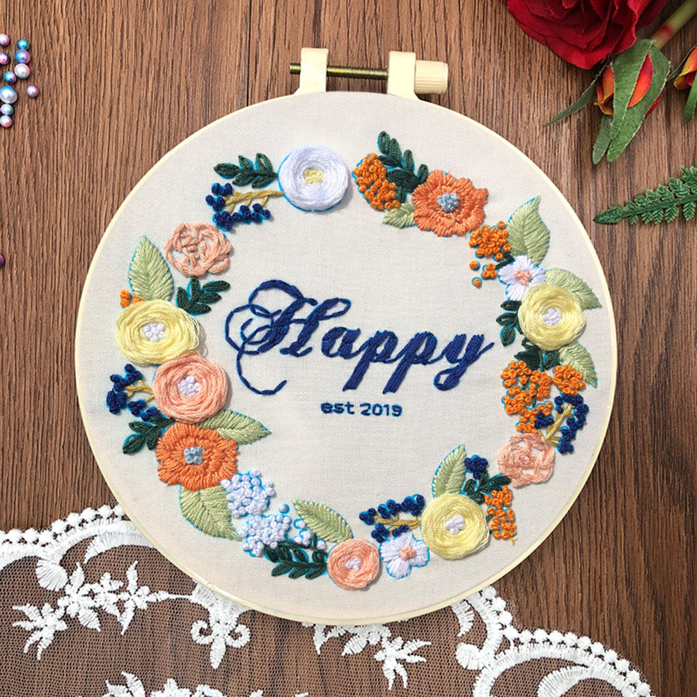 Blossoming City - DIY Embroidery Cross Stitch Kit with Pattern Cotton Threads Needles Hoop 30x30CM/11.81x11.81in