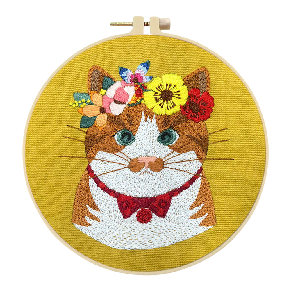 Chubby Cat - DIY Embroidery Cross Stitch Kit with Pattern Cotton Threads Needles Hoop 30x30CM/11.81x11.81in