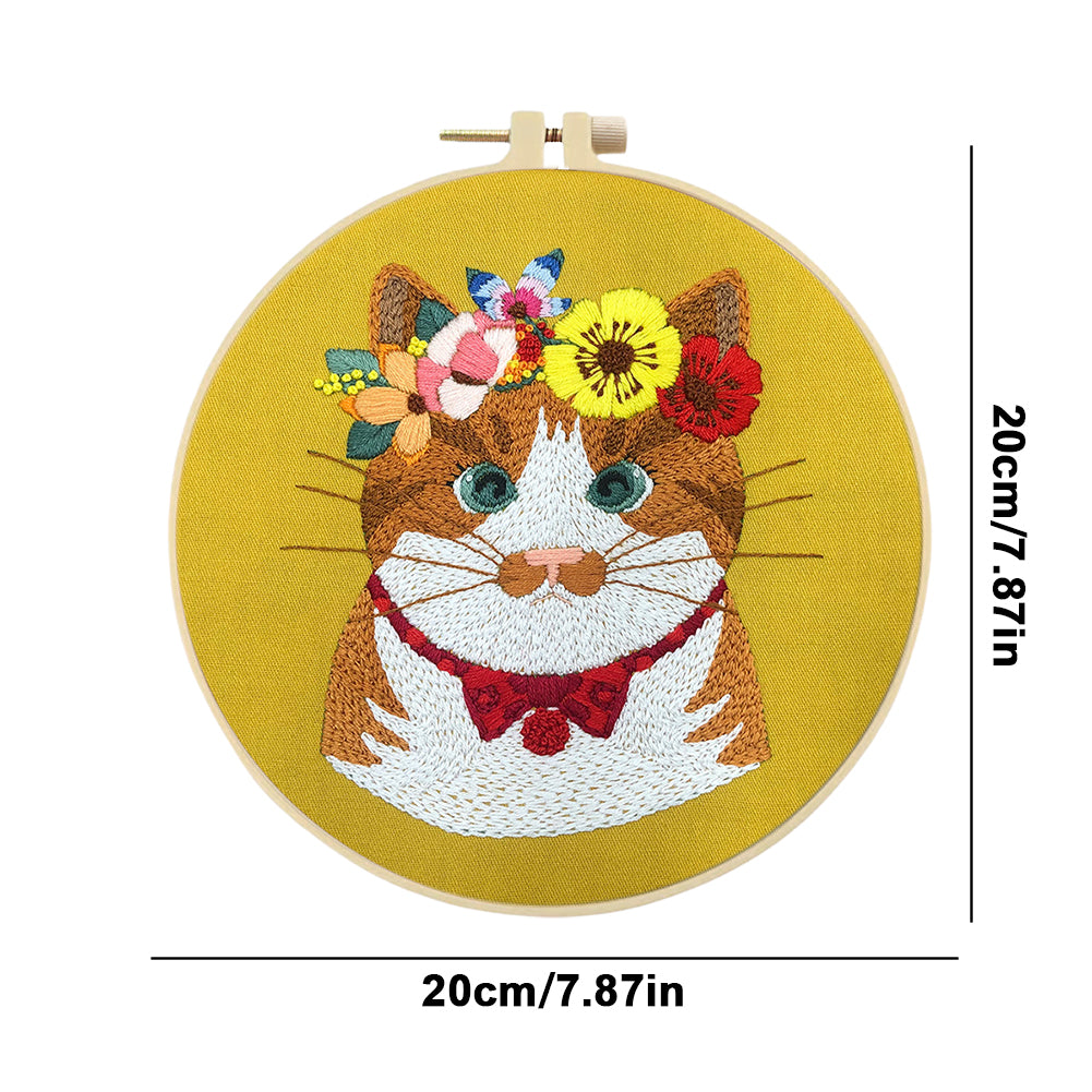 Chubby Cat - DIY Embroidery Cross Stitch Kit with Pattern Cotton Threads Needles Hoop 30x30CM/11.81x11.81in