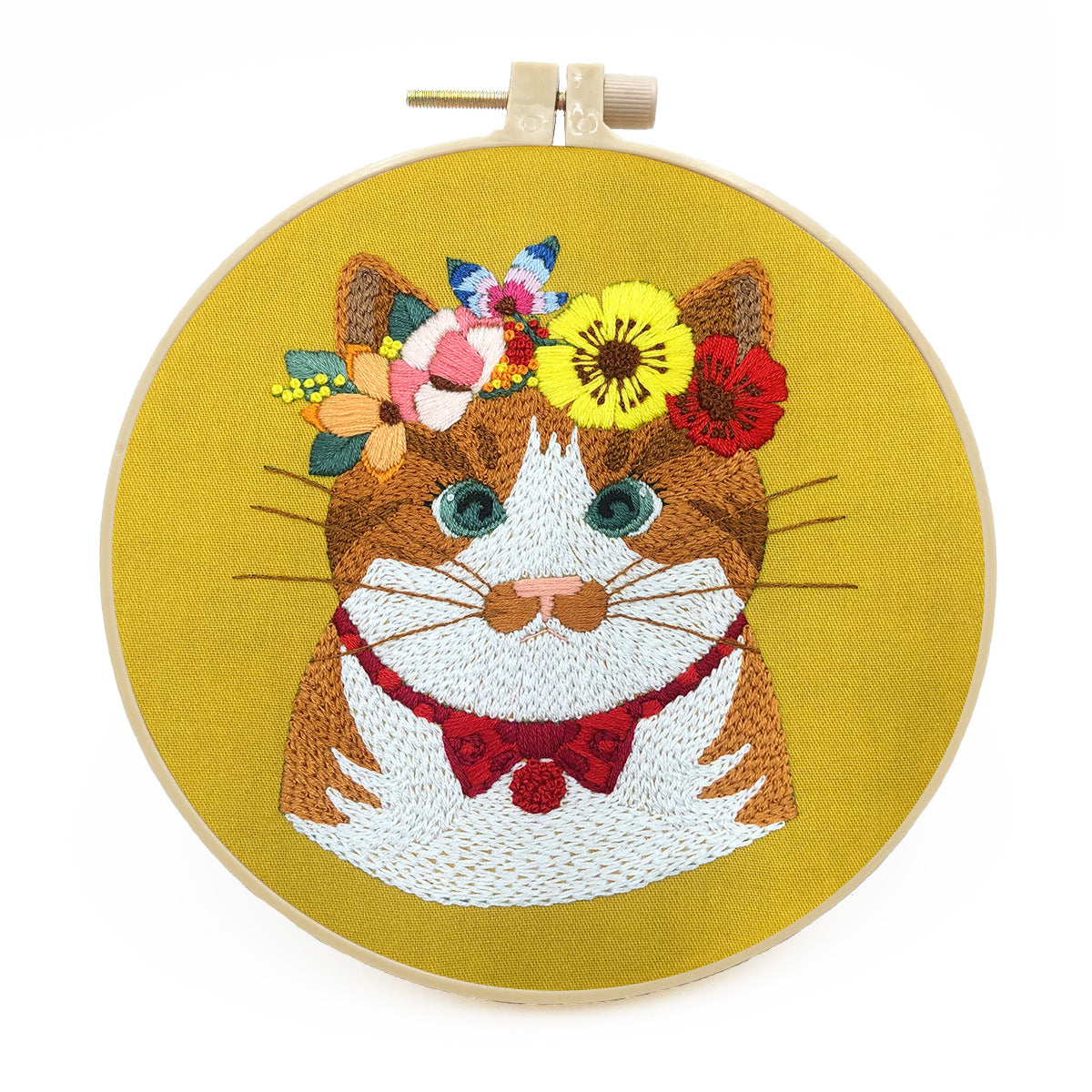 Chubby Cat - DIY Embroidery Cross Stitch Kit with Pattern Cotton Threads Needles Hoop 30x30CM/11.81x11.81in