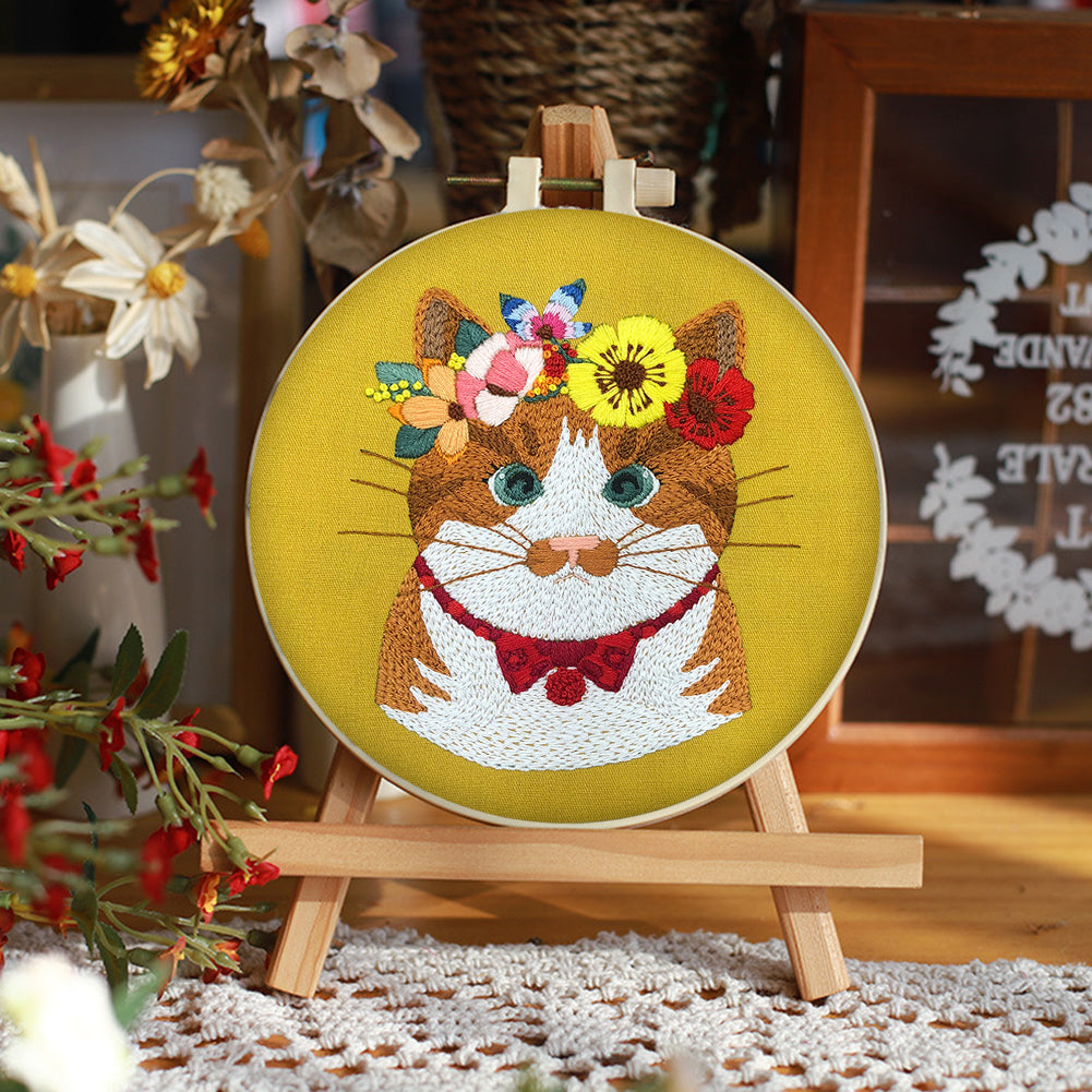 Chubby Cat - DIY Embroidery Cross Stitch Kit with Pattern Cotton Threads Needles Hoop 30x30CM/11.81x11.81in