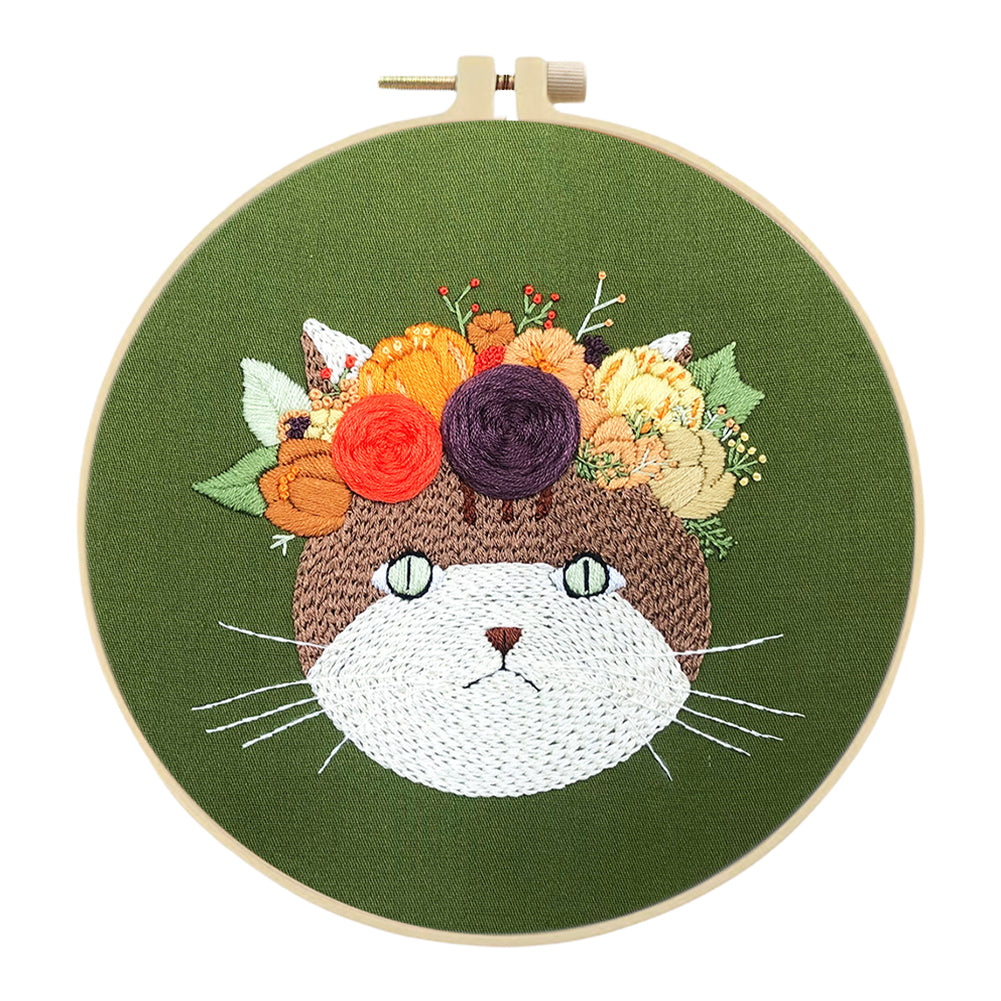 Moonlit Cat - DIY Embroidery Cross Stitch Kit with Pattern Cotton Threads Needles Hoop 30x30CM/11.81x11.81in