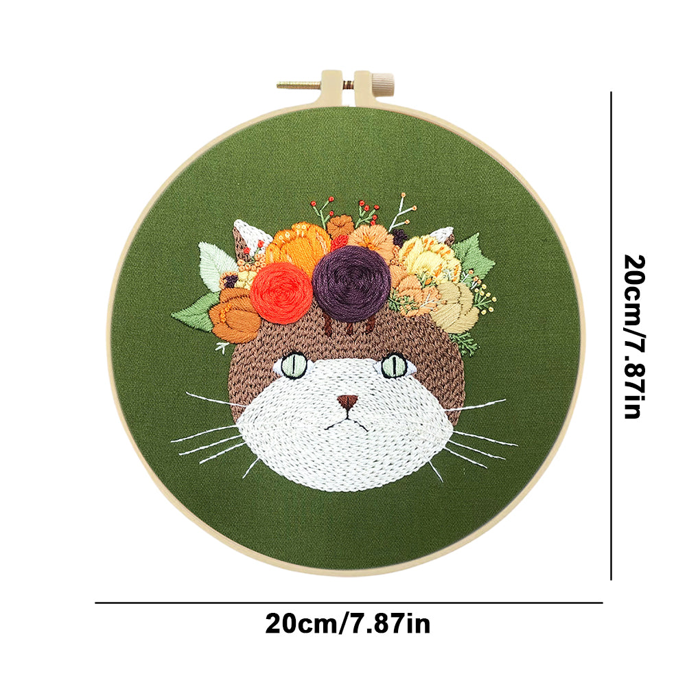 Moonlit Cat - DIY Embroidery Cross Stitch Kit with Pattern Cotton Threads Needles Hoop 30x30CM/11.81x11.81in