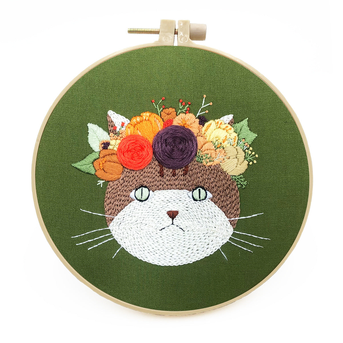 Moonlit Cat - DIY Embroidery Cross Stitch Kit with Pattern Cotton Threads Needles Hoop 30x30CM/11.81x11.81in