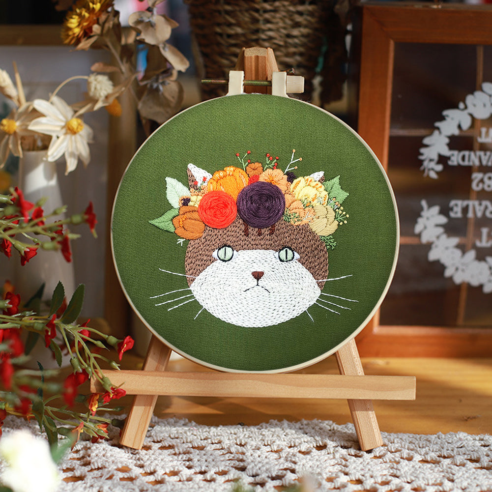 Moonlit Cat - DIY Embroidery Cross Stitch Kit with Pattern Cotton Threads Needles Hoop 30x30CM/11.81x11.81in