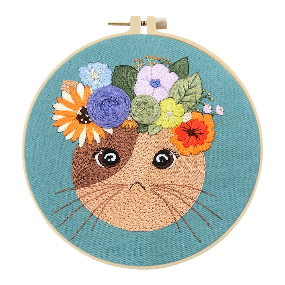 Lovely Cat - DIY Embroidery Cross Stitch Kit with Pattern Cotton Threads Needles Hoop 30x30CM/11.81x11.81in