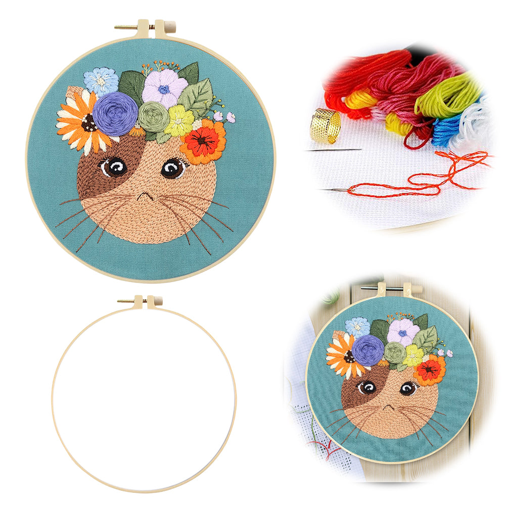 Lovely Cat - DIY Embroidery Cross Stitch Kit with Pattern Cotton Threads Needles Hoop 30x30CM/11.81x11.81in