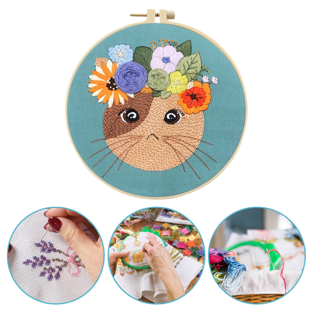 Lovely Cat - DIY Embroidery Cross Stitch Kit with Pattern Cotton Threads Needles Hoop 30x30CM/11.81x11.81in