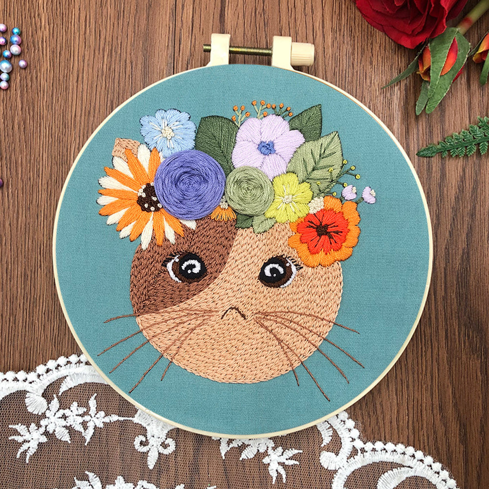 Lovely Cat - DIY Embroidery Cross Stitch Kit with Pattern Cotton Threads Needles Hoop 30x30CM/11.81x11.81in