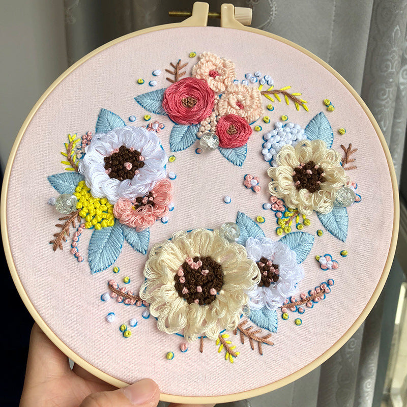 Flying Wreath - DIY Embroidery Cross Stitch Kit with Pattern Cotton Threads Needles Hoop 30x30CM/11.81x11.81in