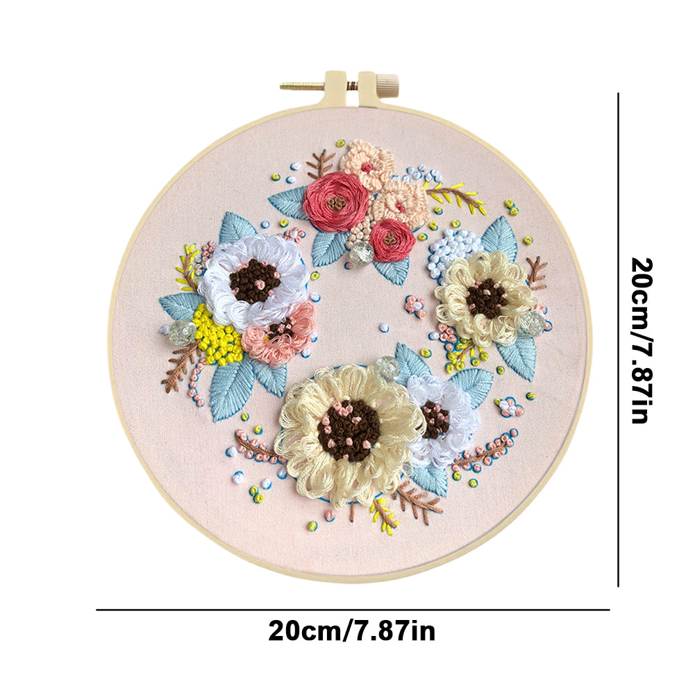 Flying Wreath - DIY Embroidery Cross Stitch Kit with Pattern Cotton Threads Needles Hoop 30x30CM/11.81x11.81in