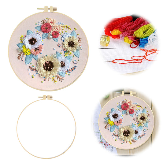 Flying Wreath - DIY Embroidery Cross Stitch Kit with Pattern Cotton Threads Needles Hoop 30x30CM/11.81x11.81in