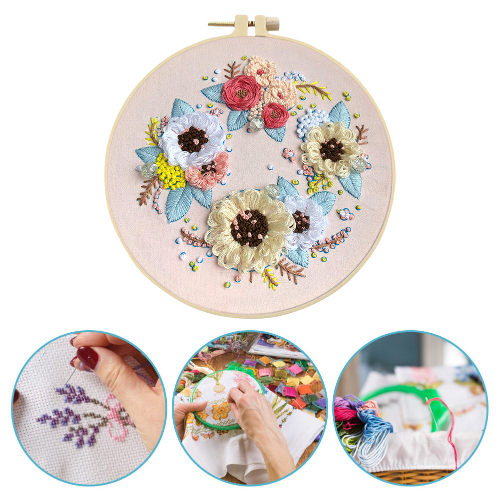 Flying Wreath - DIY Embroidery Cross Stitch Kit with Pattern Cotton Threads Needles Hoop 30x30CM/11.81x11.81in
