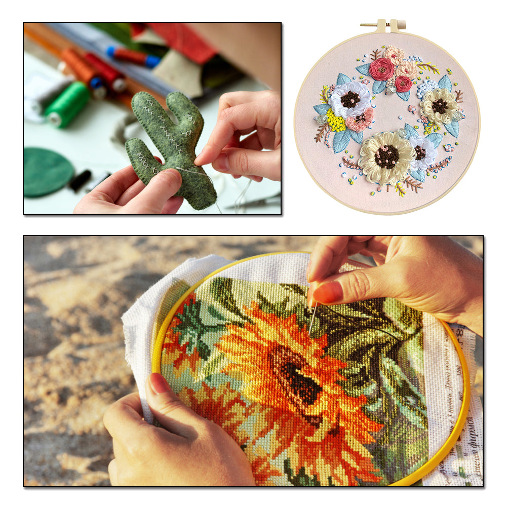 Flying Wreath - DIY Embroidery Cross Stitch Kit with Pattern Cotton Threads Needles Hoop 30x30CM/11.81x11.81in