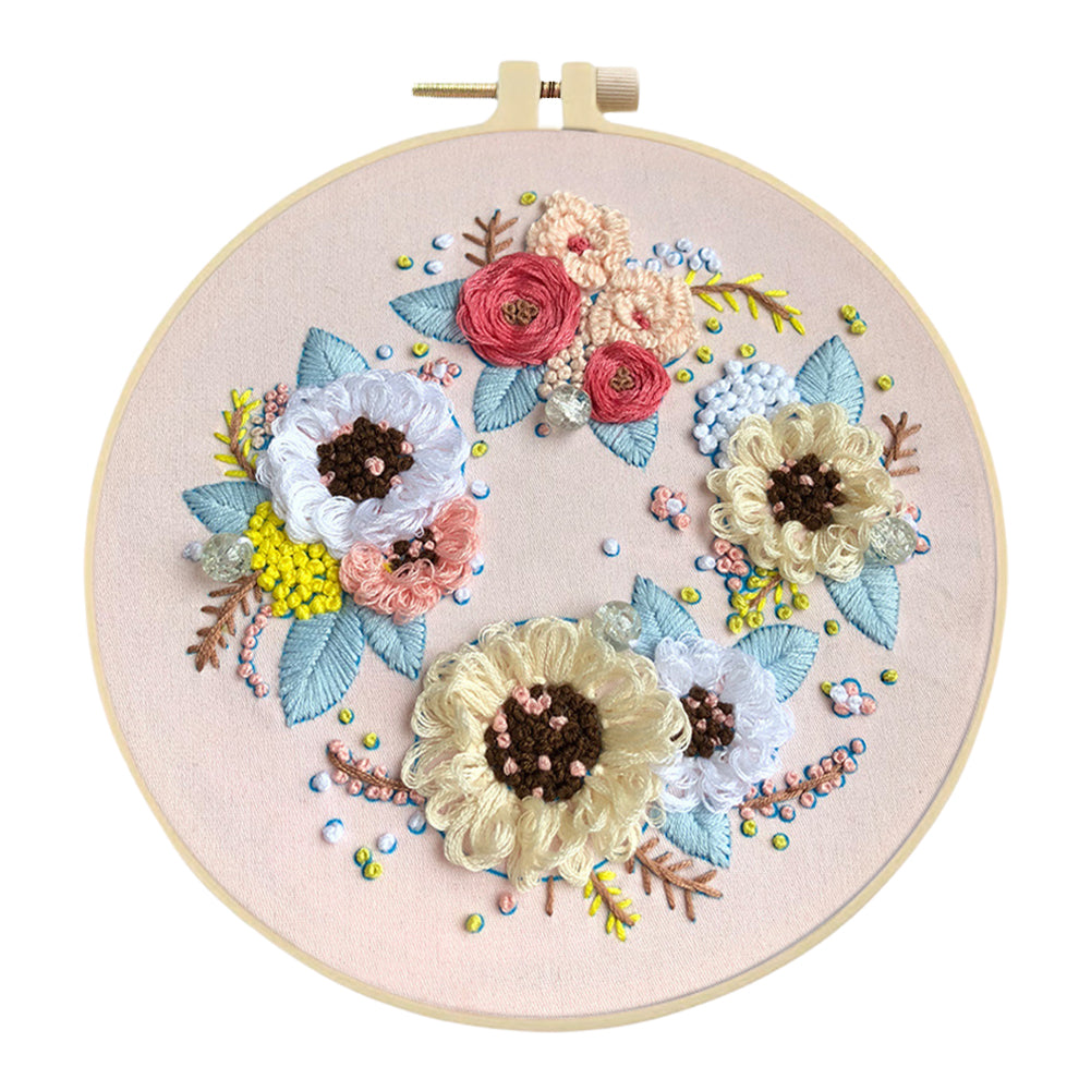 Flying Wreath - DIY Embroidery Cross Stitch Kit with Pattern Cotton Threads Needles Hoop 30x30CM/11.81x11.81in