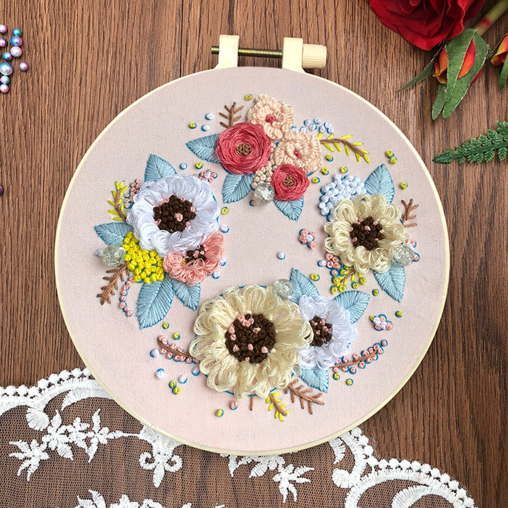 Flying Wreath - DIY Embroidery Cross Stitch Kit with Pattern Cotton Threads Needles Hoop 30x30CM/11.81x11.81in