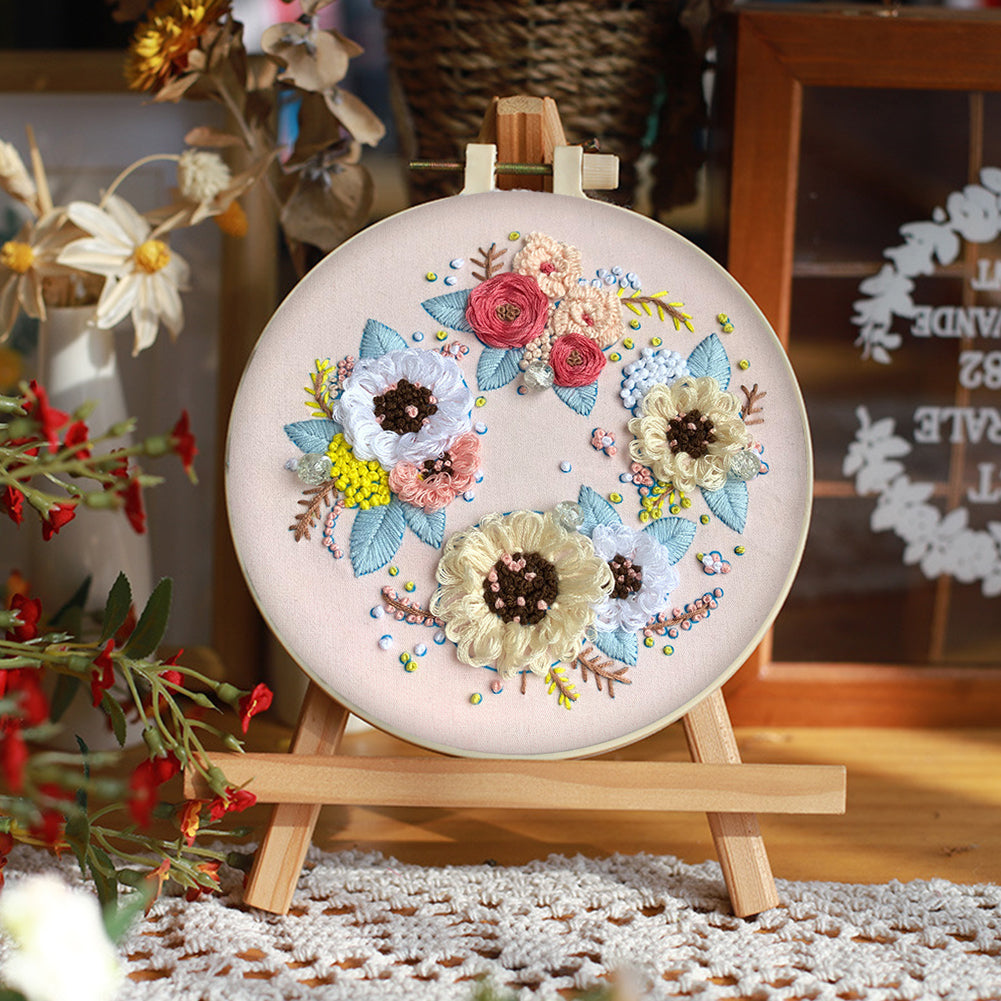 Flying Wreath - DIY Embroidery Cross Stitch Kit with Pattern Cotton Threads Needles Hoop 30x30CM/11.81x11.81in