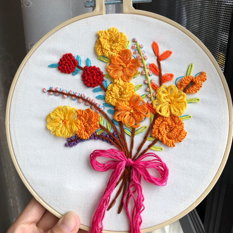 Fragrant Flower Bouquet - DIY Embroidery Cross Stitch Kit with Pattern Cotton Threads Needles Hoop 30x30CM/11.81x11.81in