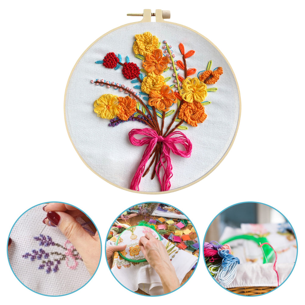 Fragrant Flower Bouquet - DIY Embroidery Cross Stitch Kit with Pattern Cotton Threads Needles Hoop 30x30CM/11.81x11.81in